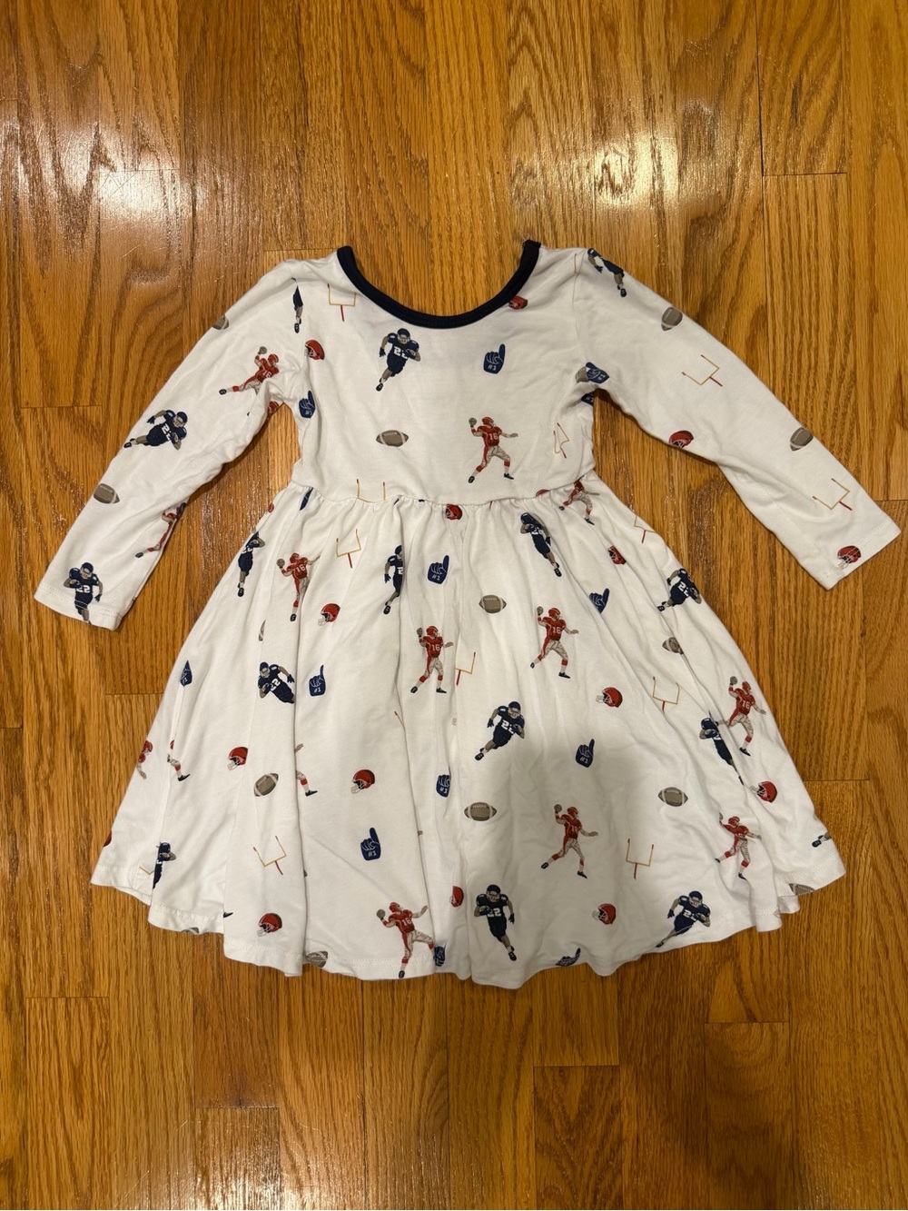 Kyte Baby Girls' White Football Print Long-Sleeve Dress